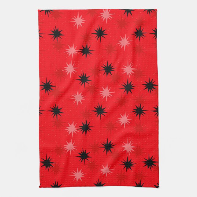 Atomic Red Starbursts Kitchen Towel (Vertical)