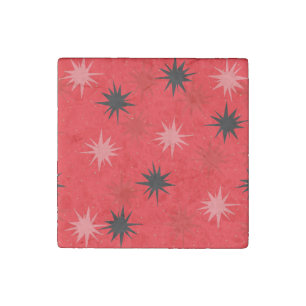 Atomic Red Starbursts Marble Stone Magnet