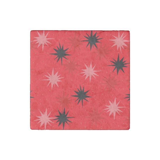 Atomic Red Starbursts Marble Stone Magnet (Front)