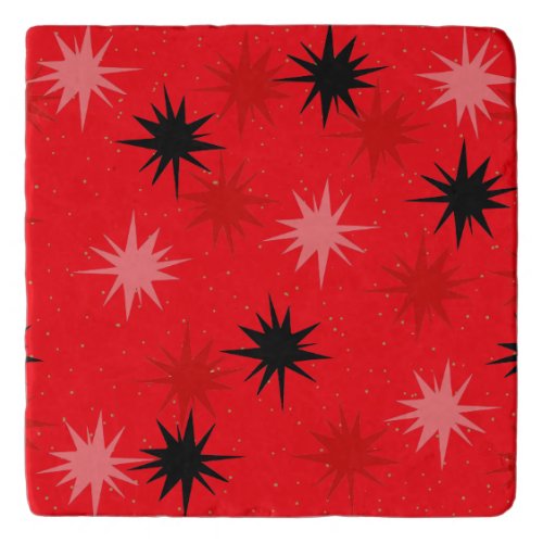 Atomic Red Starbursts Marble Stone Trivet