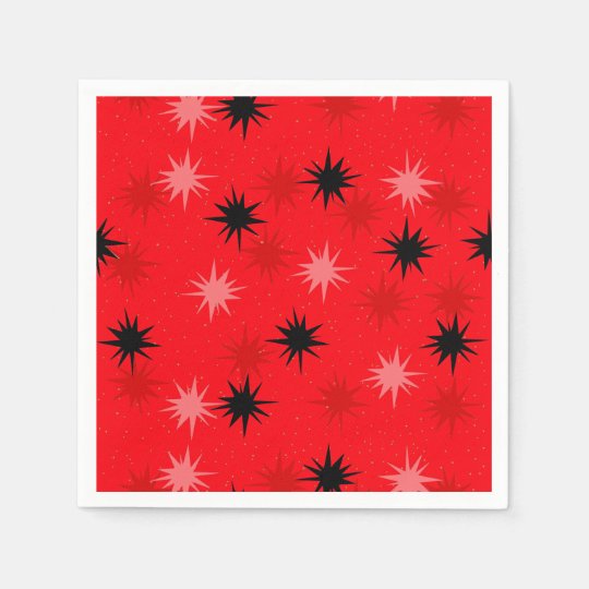Atomic Red Starbursts Paper Cocktail Napkins