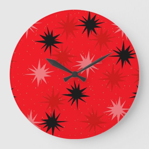 Atomic Red Starbursts Round Clock
