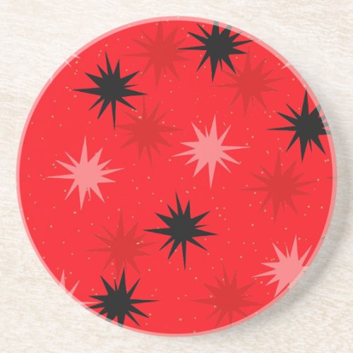 Atomic Red Starbursts Sandstone Drink Coaster