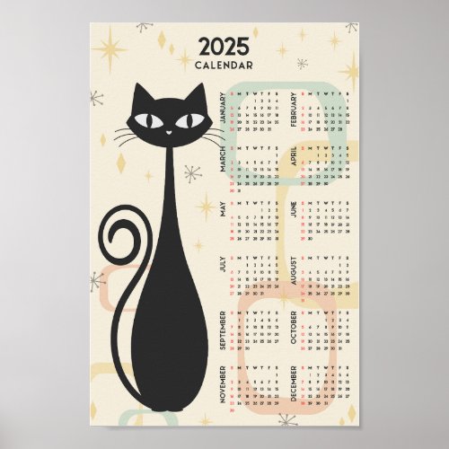 Atomic Retro Black Cat Mid Century 2025 Calendar Poster