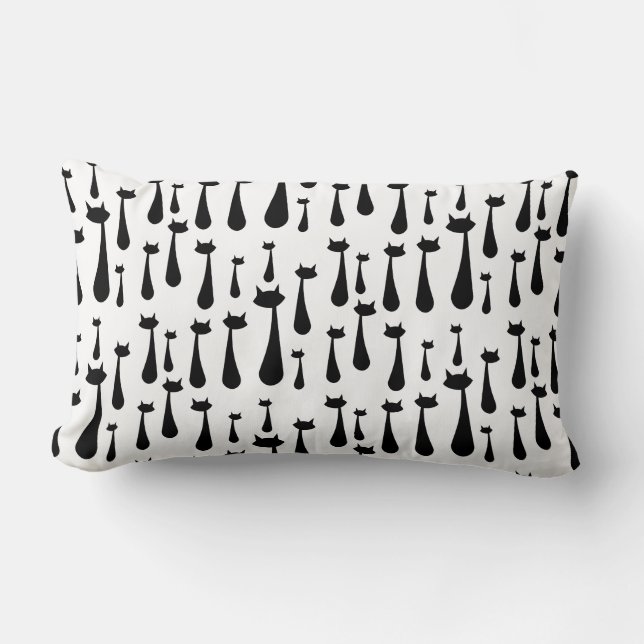 Atomic Retro Black Cat Silhouette Pattern Lumbar Pillow (Front)