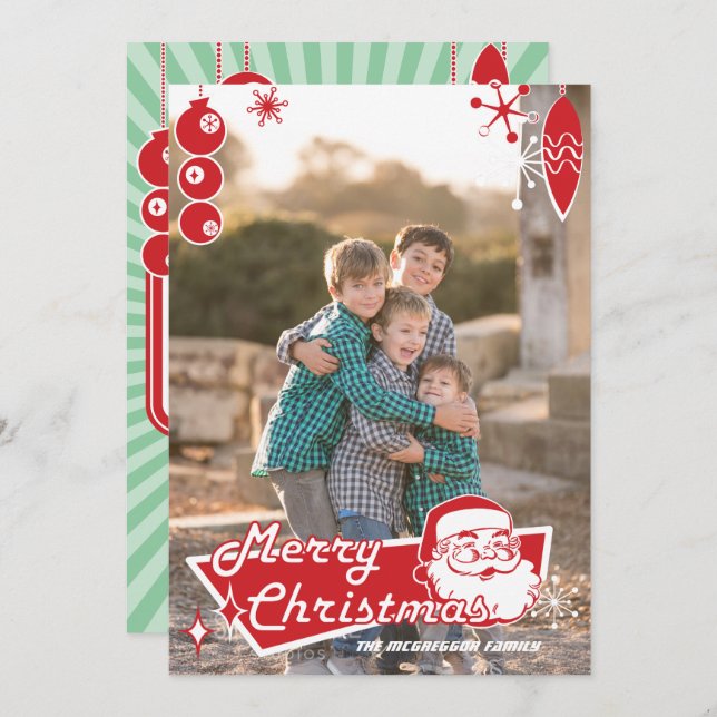 Atomic Retro Custom Flat Christmas Photo Card (Front/Back)