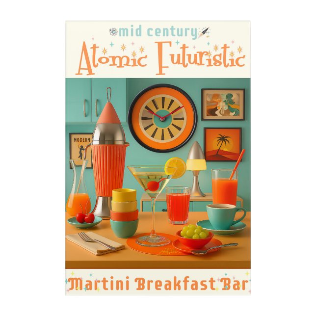 Atomic Retro Futuristic Martini Breakfast Bar Acrylic Print (Front)