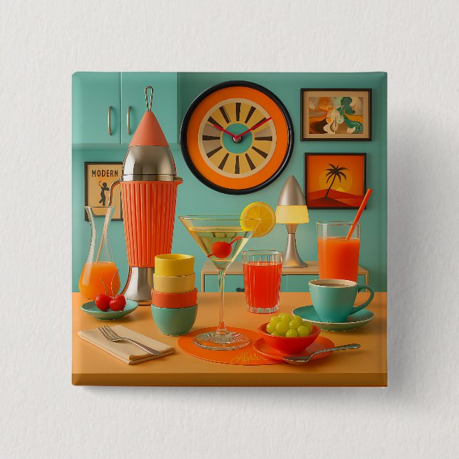 Atomic Retro Futuristic Martini Breakfast Bar Button (Front)