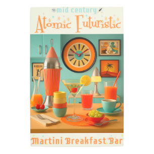 Atomic Retro Futuristic Martini Breakfast Bar Metal Print