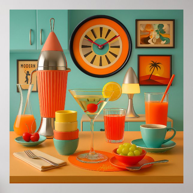 Atomic Retro Futuristic Martini Breakfast Bar Poster (Front)