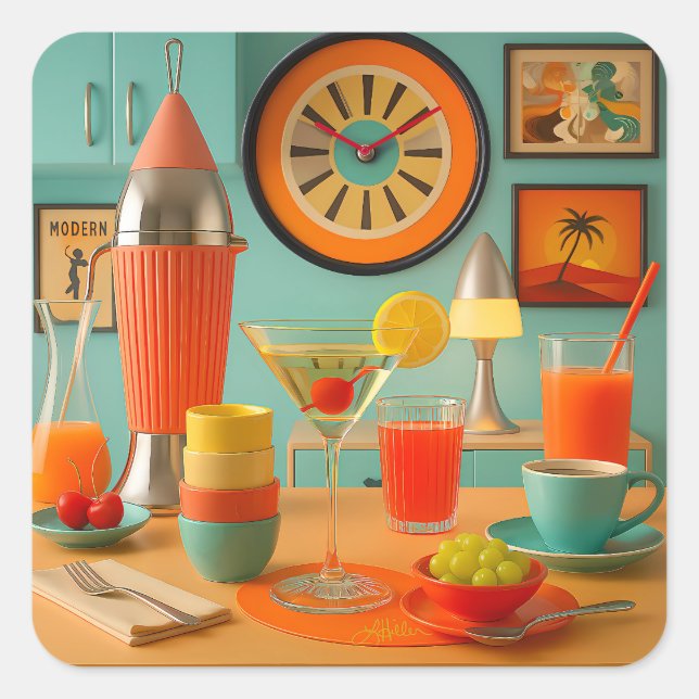 Atomic Retro Futuristic Martini Breakfast Bar Square Sticker (Front)