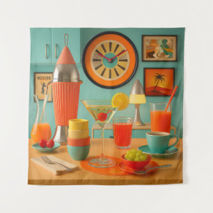 Atomic Retro Futuristic Martini Breakfast Bar Tapestry