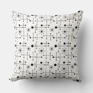 Atomic Retro Mid Century Modern Pattern Black and  Throw Pillow
