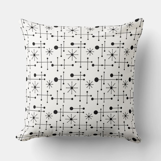 Atomic Retro Mid Century Modern Pattern Black and  Throw Pillow (Front)