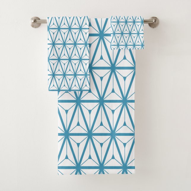 Atomic Retro Pattern Blue Bath Towel Set (Insitu)