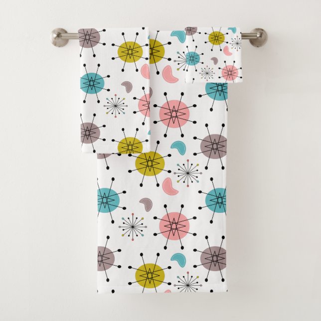 Atomic Retro Starburst Pattern Bath Towel Set (Insitu)