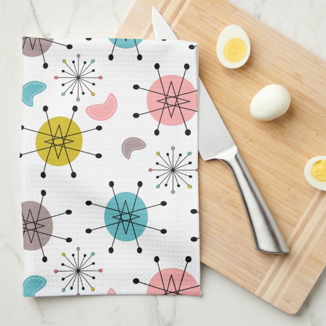 Atomic Retro Starburst Pattern Kitchen Towel (Quarter Fold)