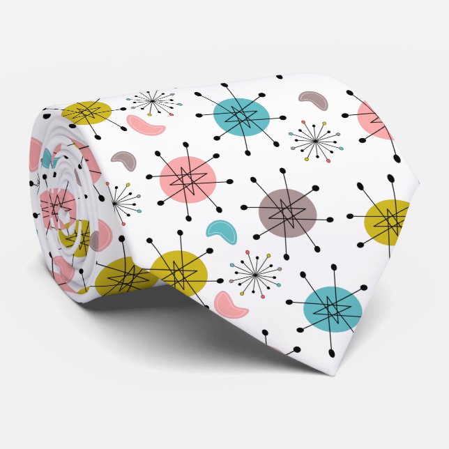 Atomic Retro Starburst Pattern Neck Tie (Rolled)