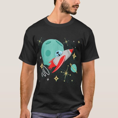 Atomic Rocket Cat Funny MidCentury Cat Futuristic  T_Shirt