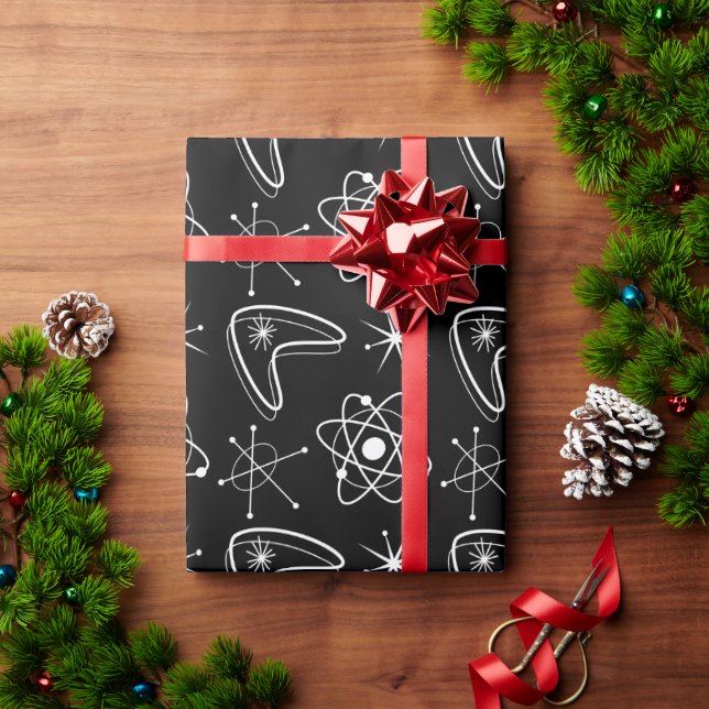 Atomic Shapes MidCentury Modern Christmas MCM Blk Wrapping Paper (Holiday Gift)