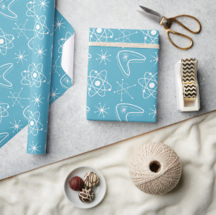 Atomic Shapes MidCentury Modern Christmas MCM blue Wrapping Paper
