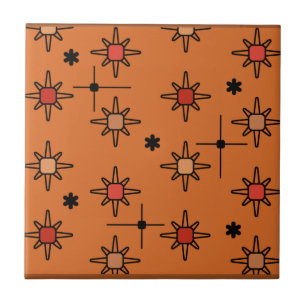 Atomic Sky Starbursts Burnt Orange Ceramic Tile