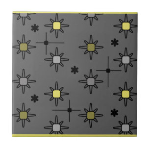 Atomic Sky Starbursts Dark Gray Yellow Ceramic Tile