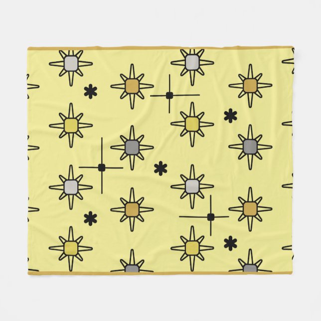 Atomic Sky Starbursts Yellow Gray Fleece Blanket (Front (Horizontal))