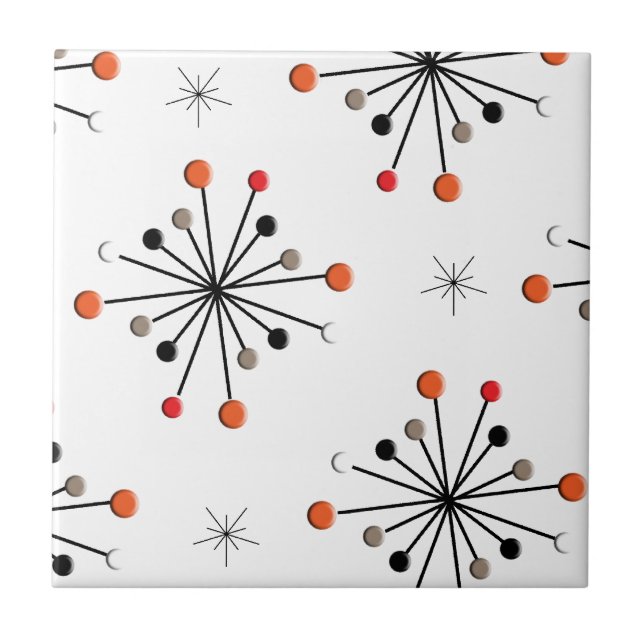 Atomic Sphere Star Burst Retro Patern Ceramic Tile (Front)