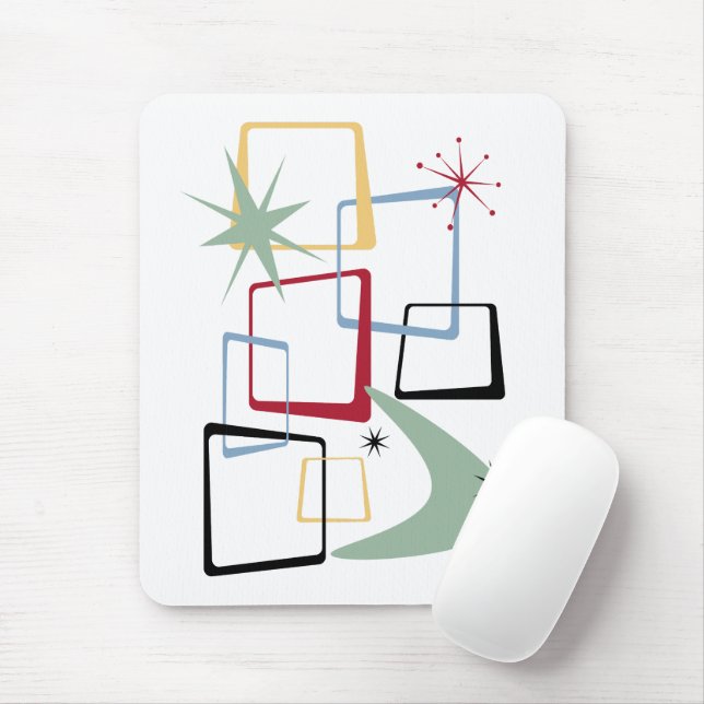 Atomic Squares Stars and Boomerang Mid-century Mouse Pad (With Mouse)