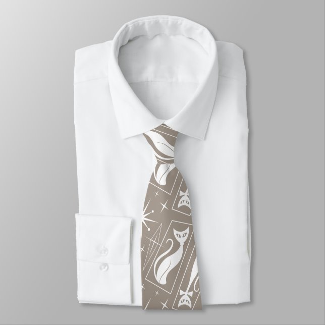 Atomic Star Cat MidCentury Modern Christmas MCM    Neck Tie (Tied)