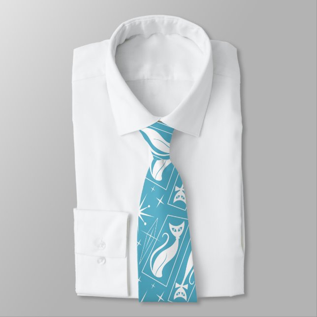 Atomic Star Cat MidCentury Modern Christmas MCM    Neck Tie (Tied)