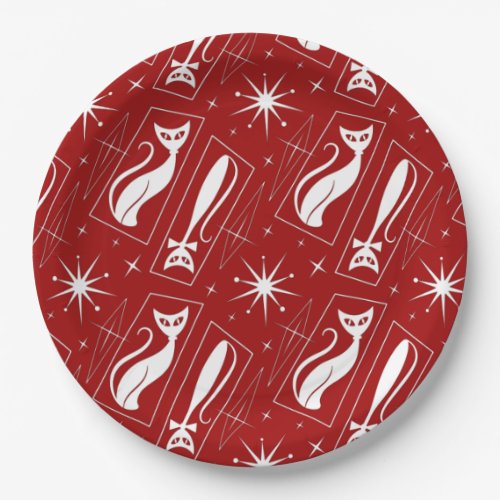 Atomic Star Cat MidCentury Modern Christmas MCM    Paper Plates