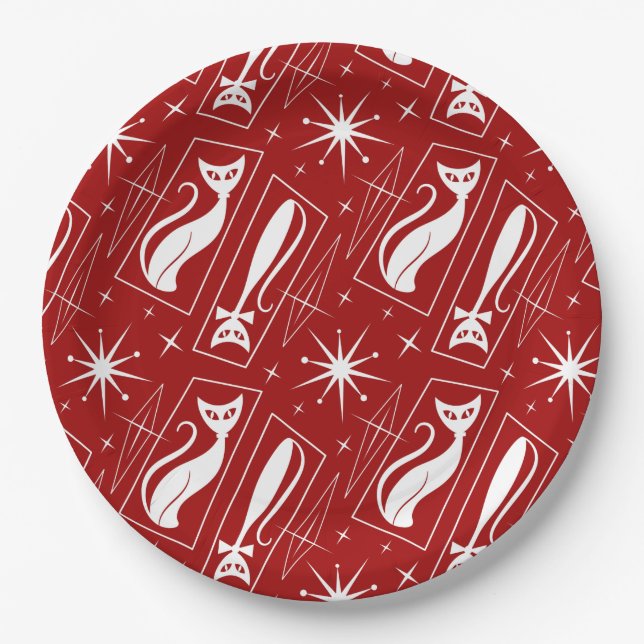 Atomic Star Cat MidCentury Modern Christmas MCM    Paper Plates (Front)