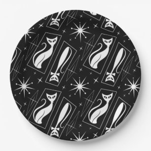 Atomic Star Cat MidCentury Modern Christmas MCM Paper Plates