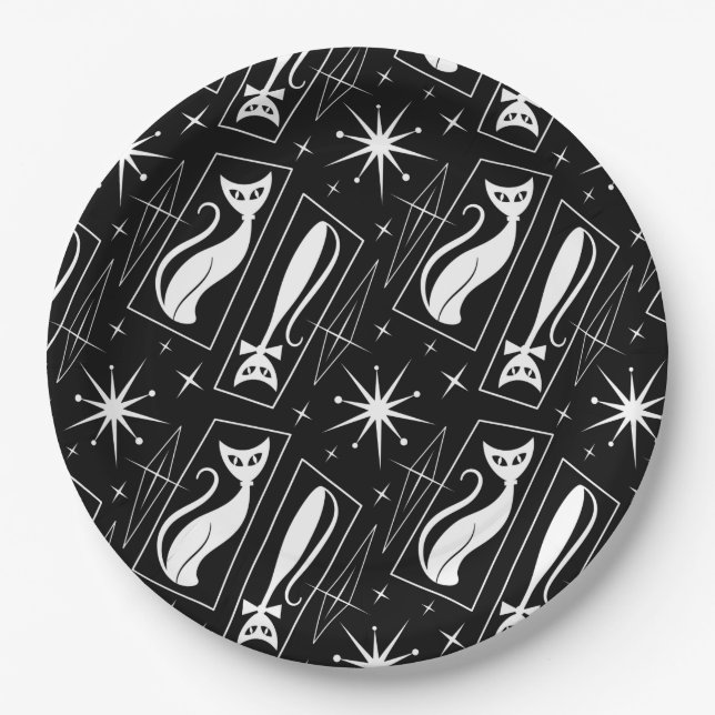 Atomic Star Cat MidCentury Modern Christmas MCM    Paper Plates (Front)