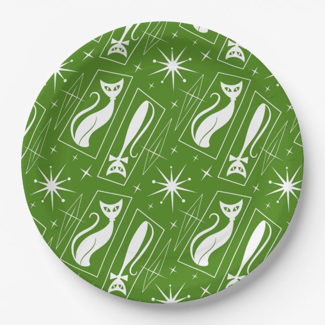 Atomic Star Cat MidCentury Modern Christmas MCM    Paper Plates (Front)