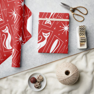 Atomic Star Cat MidCentury Modern Christmas MCM Re Wrapping Paper