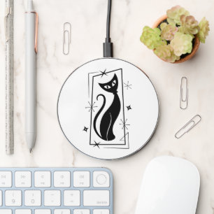 Atomic Star Cat MidCentury Modern Christmas MCM    Wireless Charger