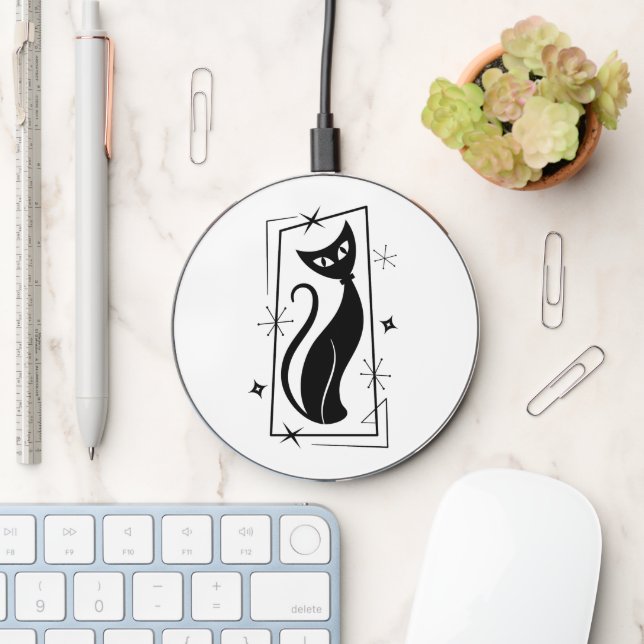 Atomic Star Cat MidCentury Modern Christmas MCM    Wireless Charger (Desk)