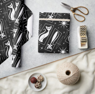 Atomic Star Cat MidCentury Modern Christmas MCM Wrapping Paper