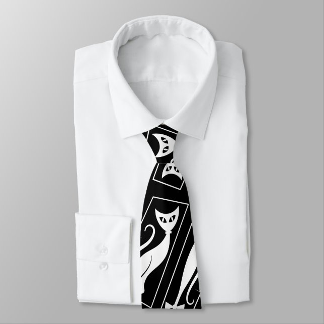 Atomic Star Cool Cat MidCentury Modern MCM  MOD Neck Tie (Tied)