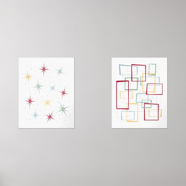 Atomic Starburst and Abstract Squares Mid Century Wall Art Sets (Front)