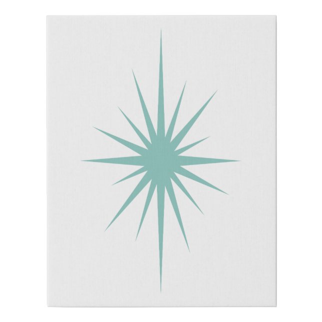 Atomic Starburst Aqua Blue Mid Century Retro Faux Canvas Print (Front)