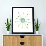 Atomic Starburst Mid Century Modern Poster<br><div class="desc">This colorful mid century modern poster features an atomic starburst in turquoise blue,  avocado green,  cream,  and black. So fun!</div>