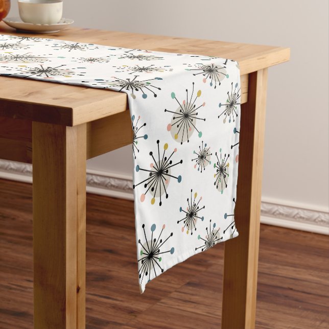 Atomic Starburst Mid Century Modern Retro Pattern Short Table Runner (In Situ)