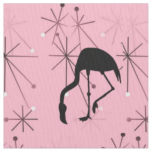 Atomic Starburst MidCentury Modern Flamingo Pink Fabric