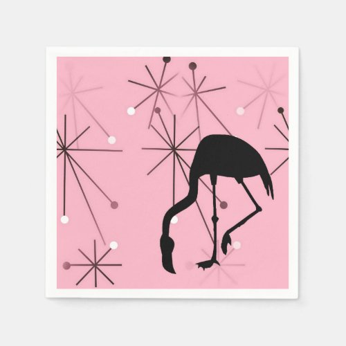 Atomic Starburst MidCentury Modern Flamingo Pink Napkins