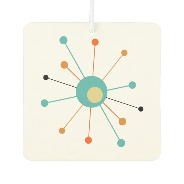 Atomic Starburst Orange Aqua Blue Mid Mod Air Freshener (Front)