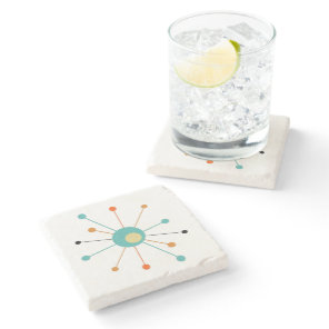 Atomic Starburst Orange Turquoise Mid Mod Stone Coaster